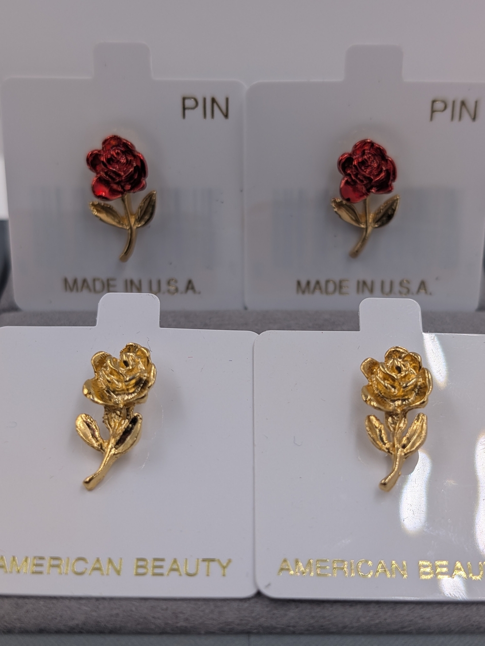 4pk Vintage Rose Lapel Pins Red Enamel American Beauty Gold Sorority Favor 0423